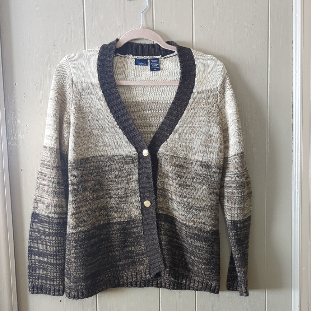 Basic Editions Two-Tone Cardigan Sweater Size Small